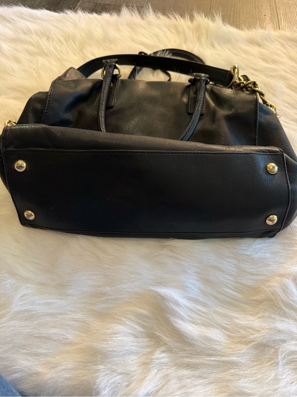 Michael Kors Black Leather Satchel with Gold-Tone Accents - Picture 6 of 7